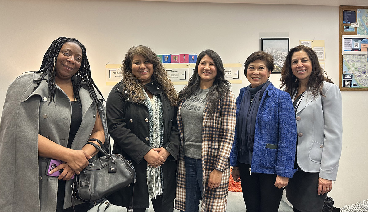 The photo shows the program panelists, Solano County Black Chamber of Commerce President Tamuri Richardson, Suisun City Mayor Alma Hernandez, Fairfield City Councilwoman Doriss Panduro and Vallejo Vice Mayor Rozzana Verder-Aliga, along with Touro Vice President of Advancement Andrea Garcia.