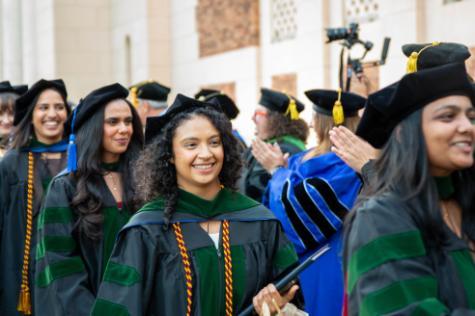 Students from the College of Osteopathic Medicine after the 2026 Commencement ceremony at the Sacramento Memorial Auditorium.