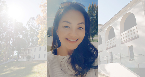 A photo of Dr. Linda Dangtran is shown against a background image of Wilderman Hall on the Touro University California campus.