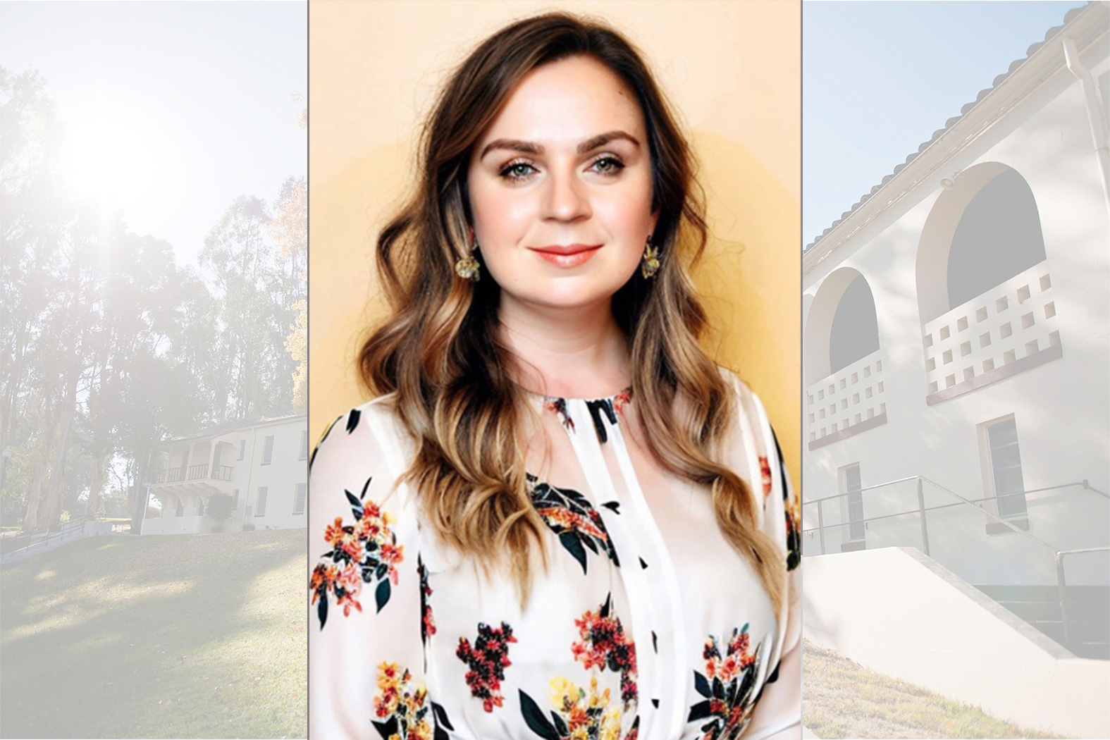 A composite photo shows Dr. Joy Moverley against an opaque background that shows Wilderman Hall on the campus of Touro University California. Moverley is a Distinguished Fellow of the American Academy of Physician Associates.